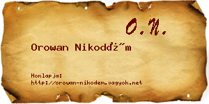 Orowan Nikodém névjegykártya